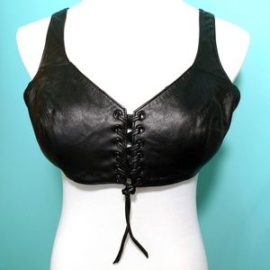 Harley Davidson Biker Black Leather Lace-Up Bra